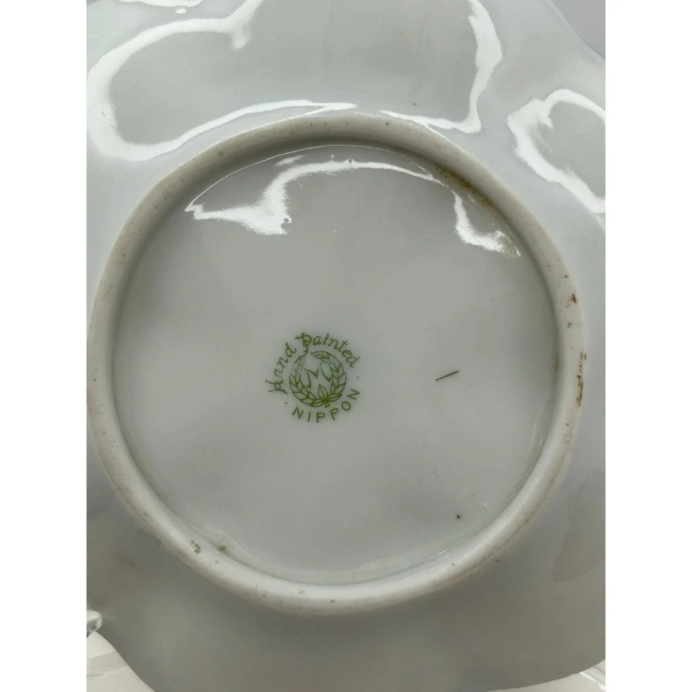 Antique‎ Nippon Hand Painted Porcelain Serving Dish Floral Gold Trim Scalloped